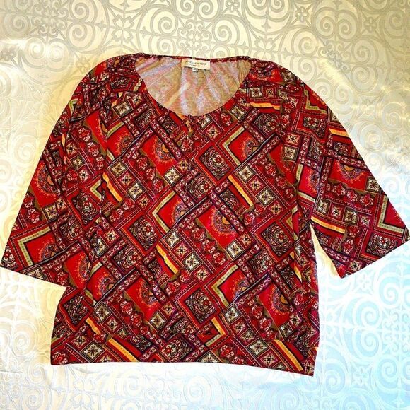 Jones New York Sport patchwork print peasant band bottom 3/4 sleeve size 1X - Picture 1 of 9